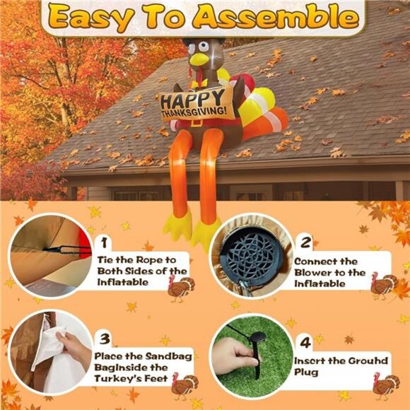 8 FT Thanksgiving Inflatables Outdoor Decorations Giant Inflatable Turkey - Picture 6 of 8